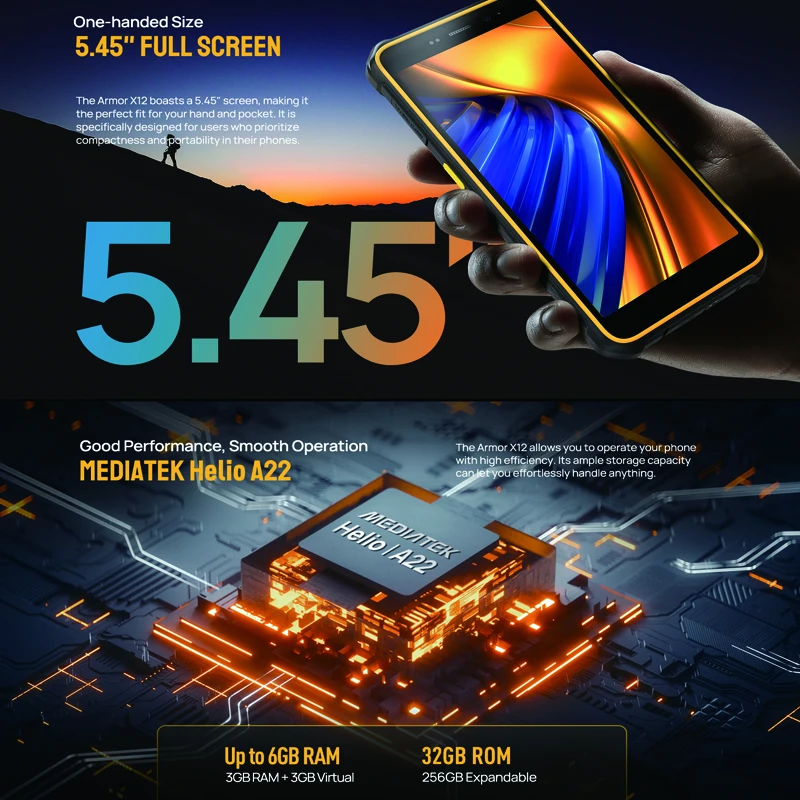 Ulefone Armor X12,Android 13，Up to 6ГБ（3ГБ+3ГБ）RAM，32ГБ ROM，4860mAh，13MP , 5.45", 4G NFC,Global Version 3