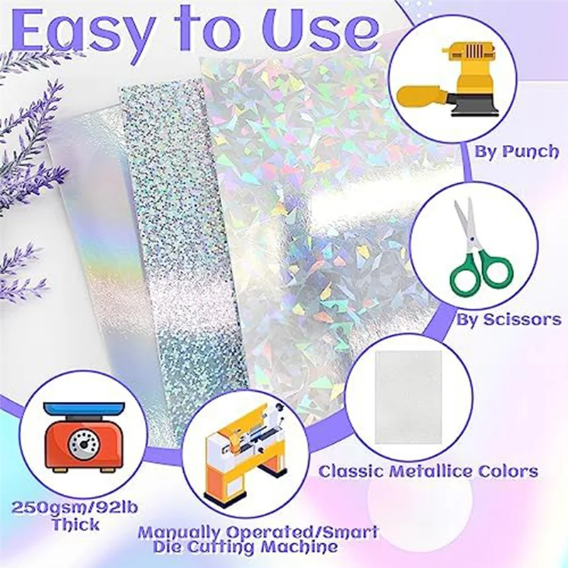 Lot De 30 Feuilles Papier Cartonné Holographique Métallique Iridescent A4 - Scrapbooking, Cartes & Décoration