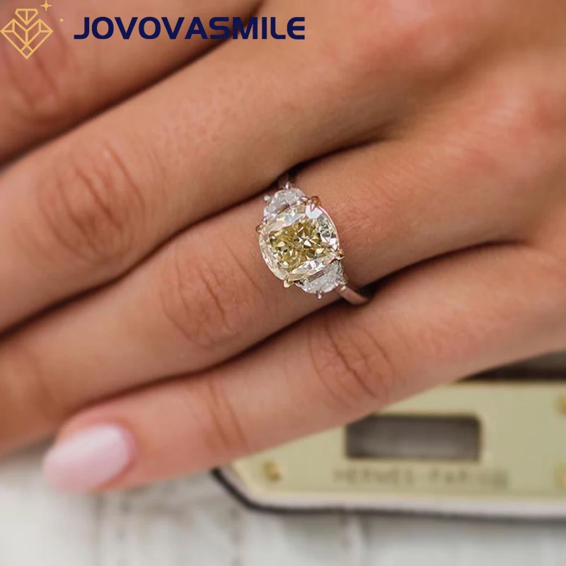 JOVOVASMILE Yellow Moissanite Ring 3 Carat 9x8mm Cushion 18k Yellow White Gold Fine Rings For Woman Romantic Gift