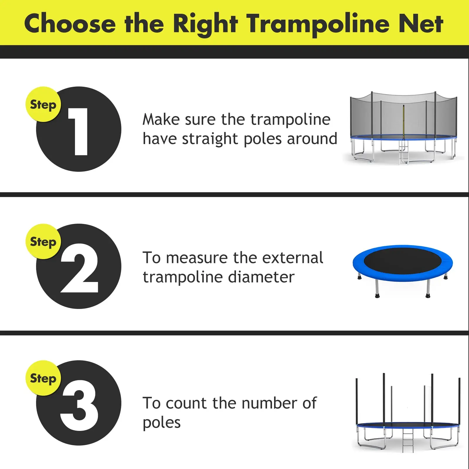 Trampoline Replacement Enclosure Net 6Ft 8Ft 10Ft Trampoline Replacement Safety Net Tear Resistance Safety