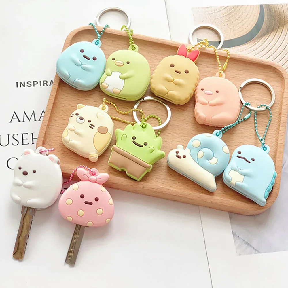 Key caps covers Keychain case cover 2pcs/set Cartoon Key Cover Cap Silicone Key Accessories PVC Soft Solid Holder Chain for Girl Women Trinket Gift