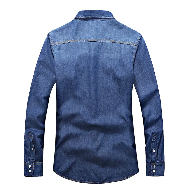 Denim Shirt Long Sleeved Shirt Spring Men Slim Fit Denim Shirts Men Casual Solid Color Long Sleeve Cotton Shirts Male Jeans Shirt Fashion Cowboy Shirt 4XL