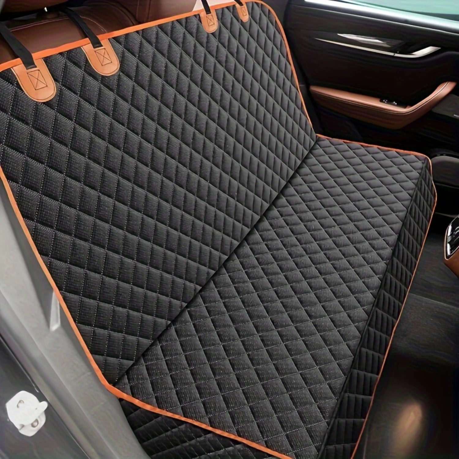 1pc Premium Pet Car Seat Cover-Waterproof, Non-Slip, Anti-Scratch Protective Bench Seat Protector with Orange Piping-Rear Se
