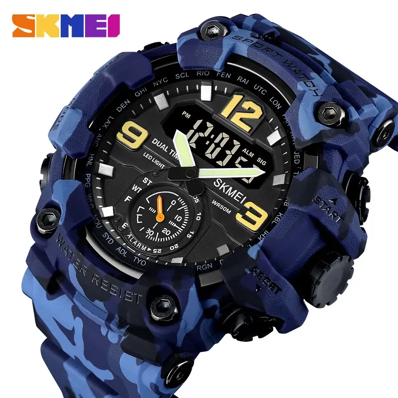 Collezione Aliexpress Skmei Multifunzionale Chrono Digital Watches Mens Dual Movement 3 Time Sport Orologio Da Polso Orologio Elettronico Impermeabile