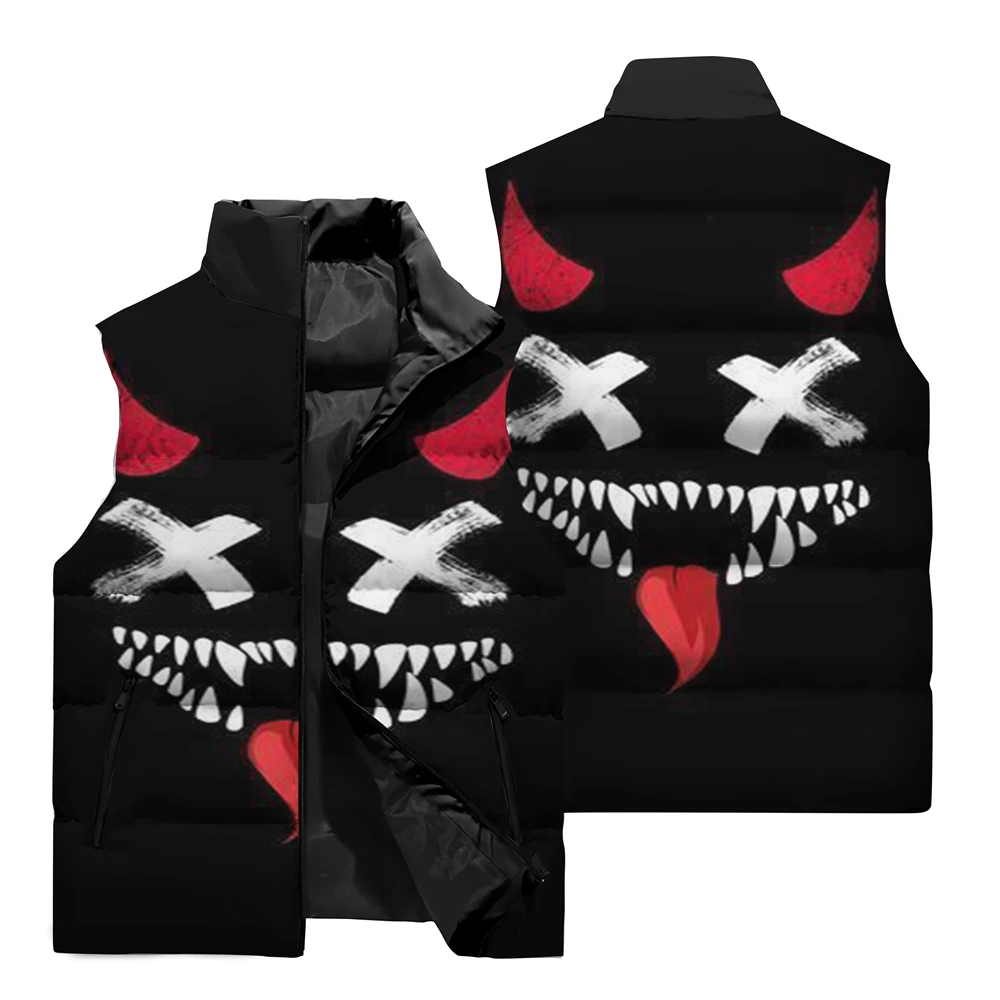 thumbnail image 4 of Chaqueta sin mangas con estampado 3D de terror de Nochebuena para hombre, otoño/invierno, cuello alto, cálida, con cremallera, camiseta sin mangas, 4 of 5