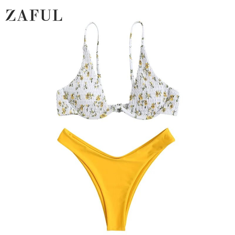 ZAFUL Smocked   Monowire   Ű Ʈ      غ Bathingsuit  Waisted 