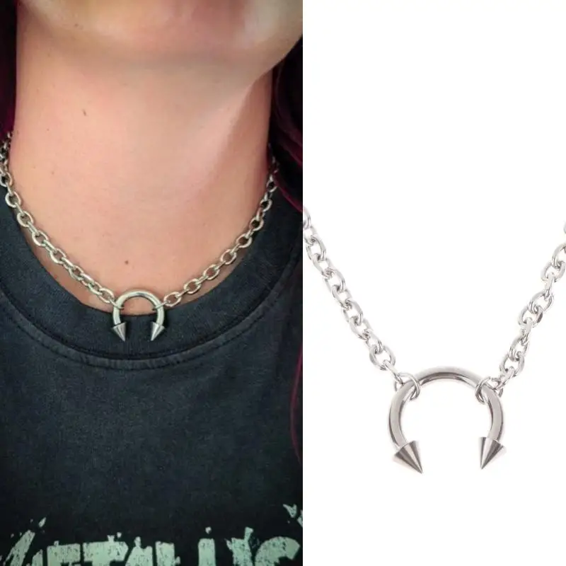 1PCS Titanium steel  Retro Hip-hop Style Titanium Steel Necklace Party Punk Rivet Pendant Unisex Choker Gothic Y2K Jewelry