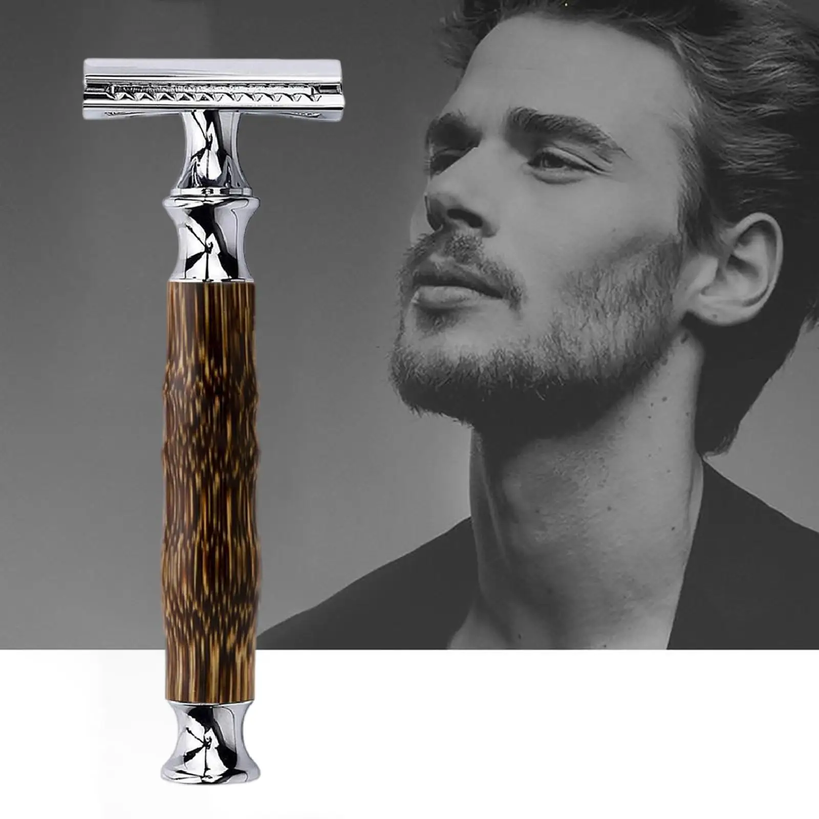  Reusable Manual Facial Hair Shaver Double Edge Eco Friendly Bamboo Handle Shaving for Father`s Day Men Women 
