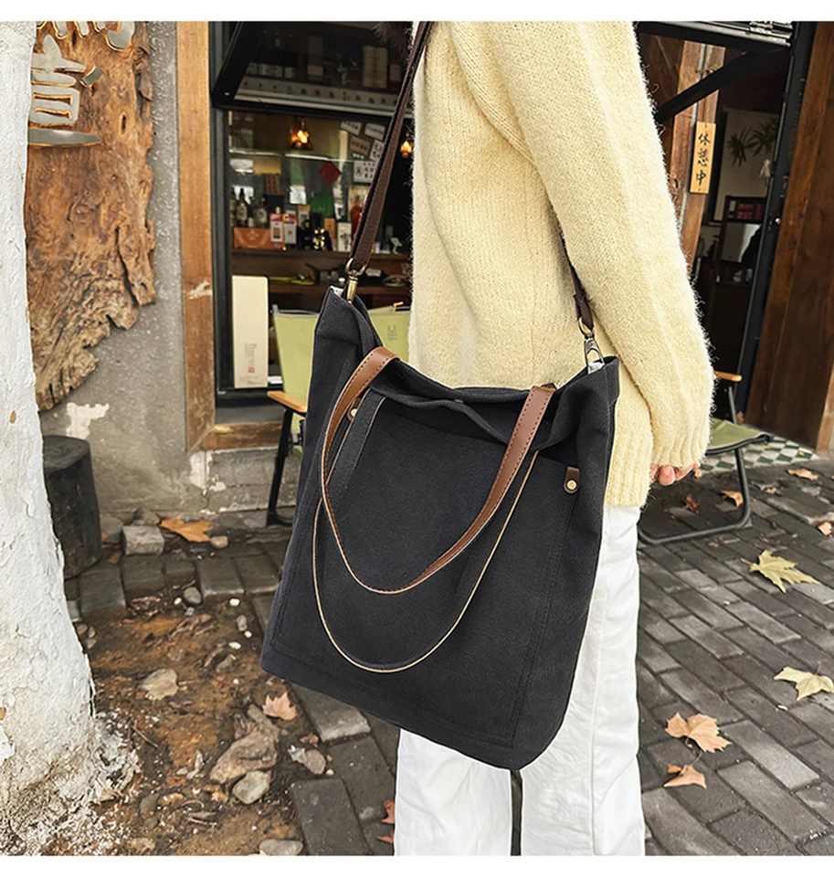 Grand Cabas En Toile Pour Femme - Sac Bandoulière Haute Capacité - Idéal étudiante - Beige