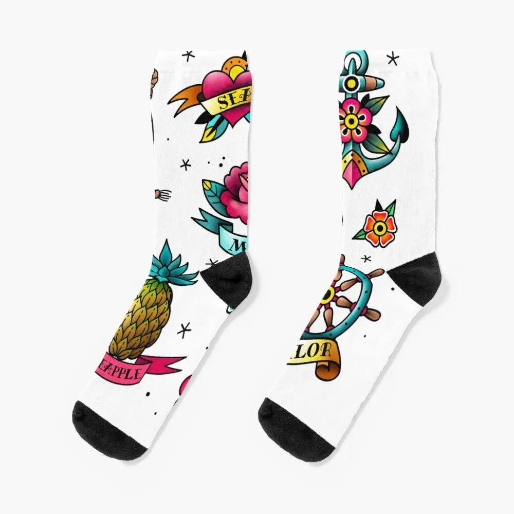 Old school tattoo stickers with maritime motifs Socks Cool Socks