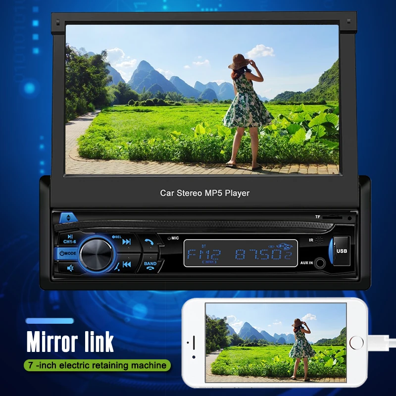1 Din Autoradio Fm Audio Stereo Schermo Retrattile Lettore Multimediale Mirror Link Autoradio 7 ''Car Stereo Lettore Mp5 Bluetooth