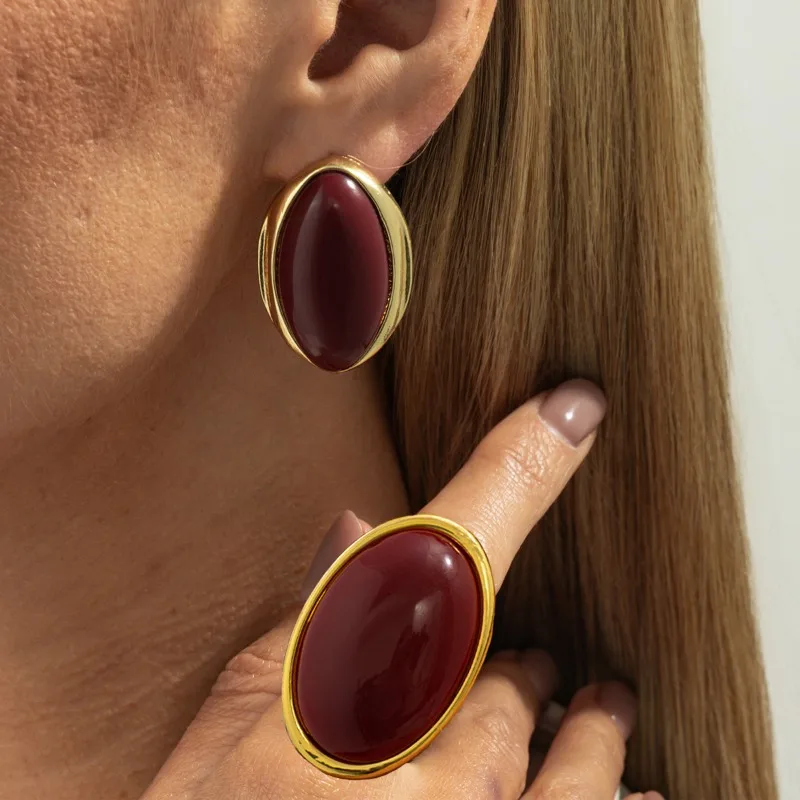 Creative Resin Acrylic Stud Earrings for Women 2026 Oval Earring Trendy Geometric Ring Exaggeration New Year Party Jewelry Gift