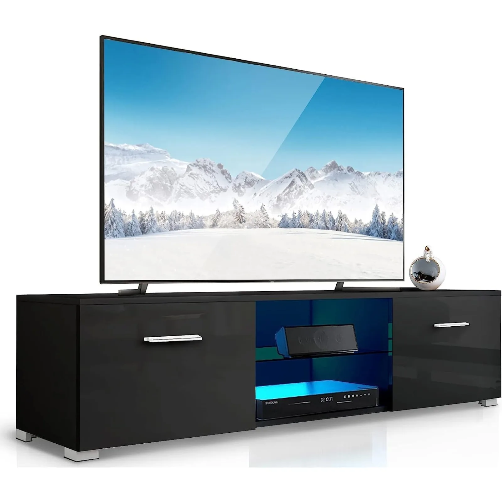 

US US HOMMPA LED TV Stand for 59 Inch TVs Modern Black TV Entertainment Center with LED