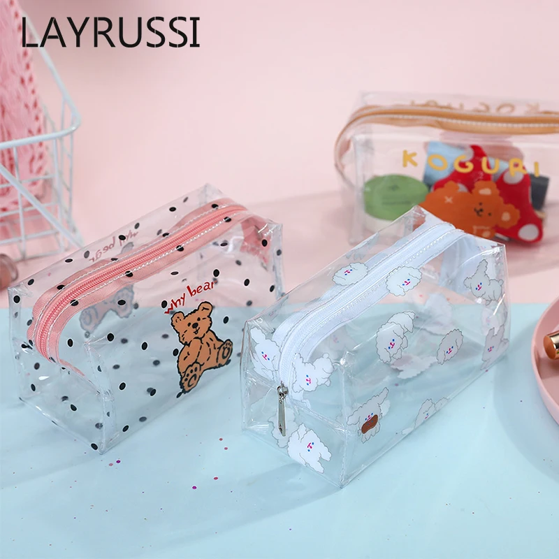 

Милая Прозрачная женская косметичка LAYRUSSI, водонепроницаемая косметичка из ПВХ на молнии, дорожный набор туалетных принадлежностей, чехол для хранения косметики для девочек