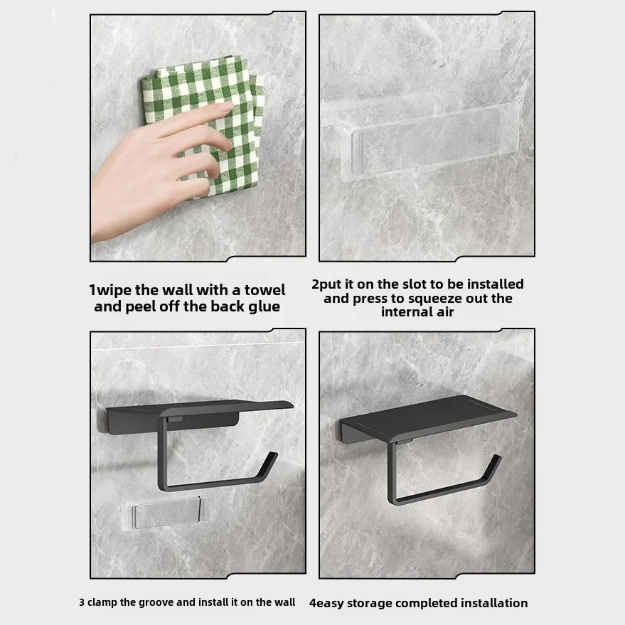 No Punching Toilet Roll Holder Self Adhesive in Bathroom Tissue Paper Holder Plastic Finish Easy Installation Paper Roll toilet paper holder toilet paper rack toilet roll holder