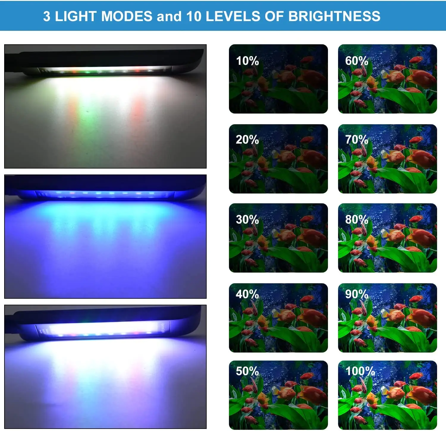Four Colors full spectrum Aquarium LED Clip-on Light Adjustment with Timer Dimmer IP 67 Waterproof for Aquarium Light Aquarium Lamp Fish Tank Light Plant
