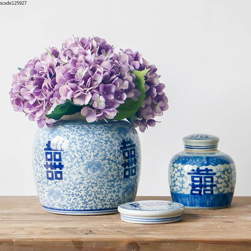 Vaso Chinês Azul E Branco 22.5cm - Cerâmica Artesanal Chinoiserie, Decoração Mesa Oriental