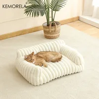 KEMORELA – canapé-lit rayé pour chat, 1 pièce, lit pour animaux de compagnie en Polyester doux, respirant pour toutes les saisons, adapté au couchage des chats de petite à moyenne taille 3