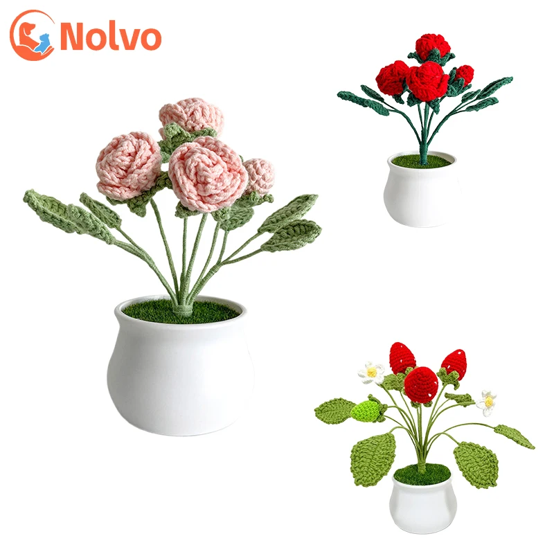 

Мини-вязаные крючком искусственные цветочные горшки ручной вязки оригинальный подарок для милой комнаты дома настольные идеи Декор