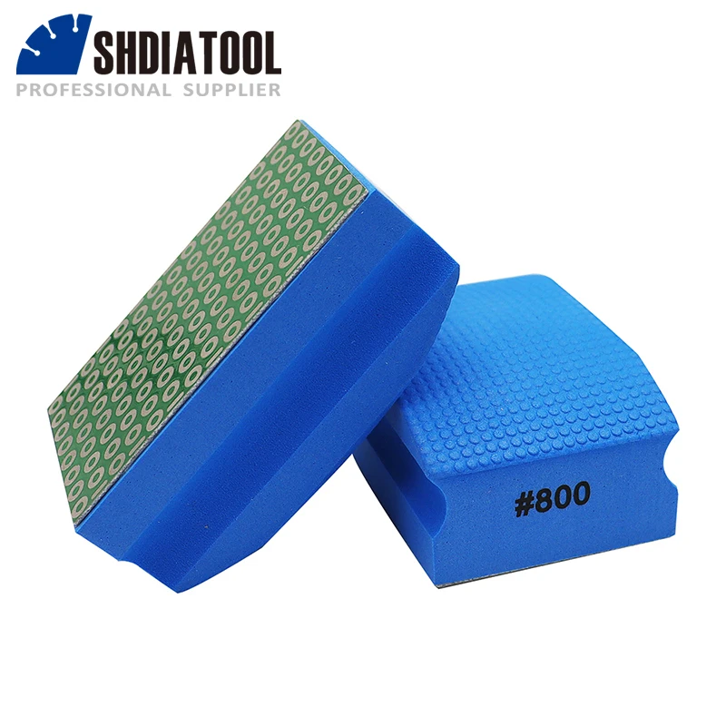 DIATOOL 2pcs #800 Electroplated Diamond Hand Polishing Pad 90X55MM Hard Foam Backed Grinding Block For Marble Granite Tile Stone shdiatool 2pcs m14 vacuum brazed diamond drilling core bits drilling bits granite marble tile ceramic hole saw diamond drillbit