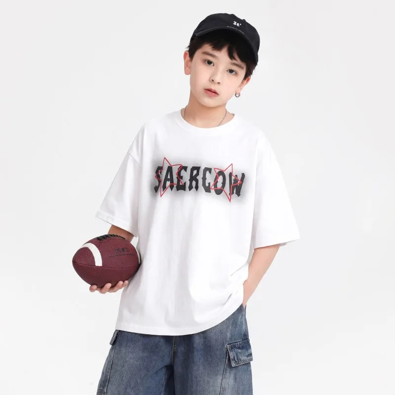 Boys T Shirt Summer 2026 Letter Print Short Sleeve Round Neck Tops Cool Children Clothes Breathable Streetwear Fashion Daily - 2