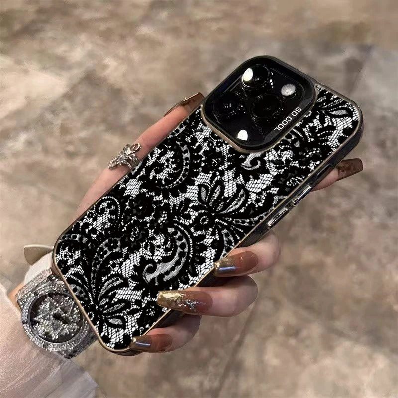 Elegant Black Lace Laser-Cut Phone Case Cover