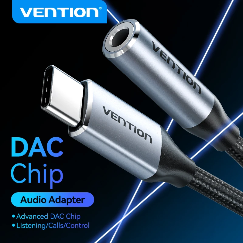 Vention USB Type C to 3.5mm DAC Chip Earphone Adapter USB C to 3.5 Aux Cable for PC iPhone 16 Pro Max Macbook Samsung Galaxy Type C to 3.5mm Adapter Usb to 3.5mm Adapter Type C Aux Adapter Audio Earphone Converter Type C to Aux Adapter 3.5mm Audio Adapter Audio Headphone Adapter
