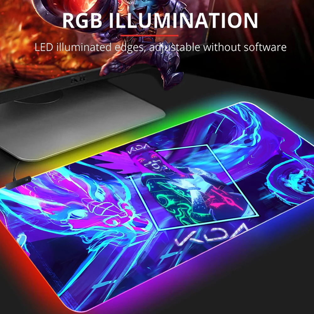 

LOL KDA ALL OUT Mouse Pad RGB LED Akali League of Legends Carpet Gamer PC Computer Keyboard Gaming Accessories Table XL Mousepad