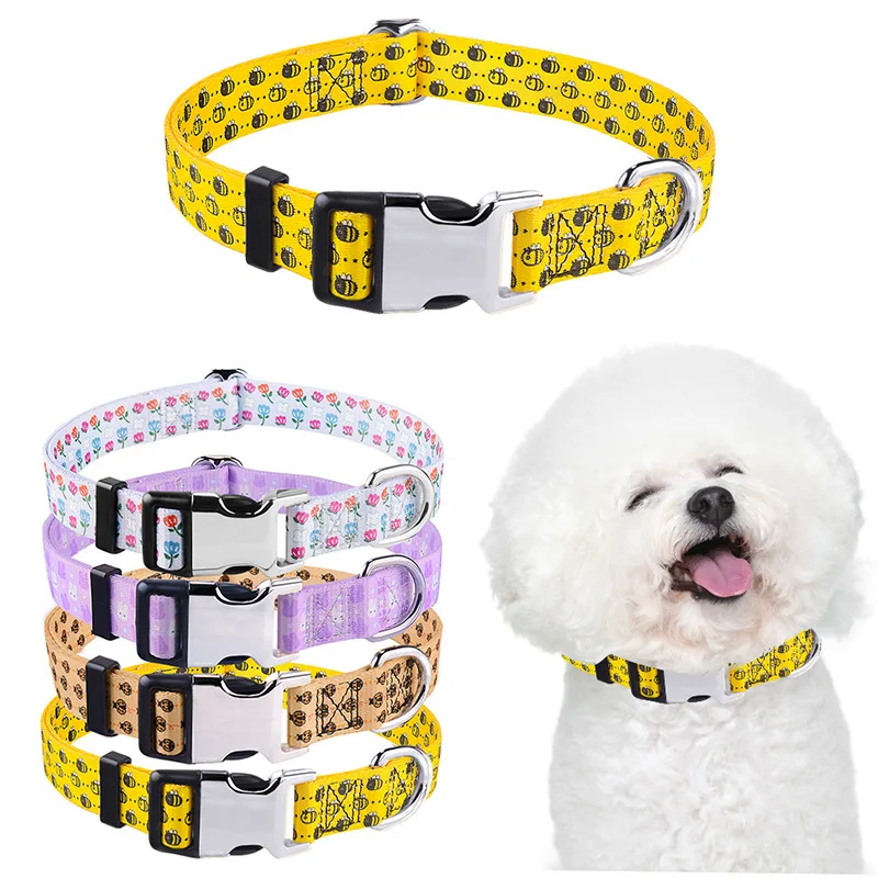 

Adjustable Polyester Printed Dog Collar Personalized Tag Small and Large Product Plaid Dog Collar Anti Lost Pet Supplies