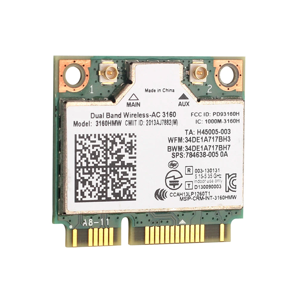 무선 3160HMW 미니 PCIE WiFi 카드 BT4.0 WiFi 5 802.11AC AC3160 노트북용 WiFi 어댑터 (윈도우 시스템용)