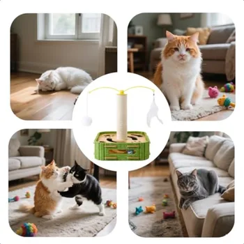 Interactive Cat Puzzle Toy Scratching Post with Spinning Balls Feathers for Indoor Cats Satisfies Hunting Instinct SelfPlay Men 6