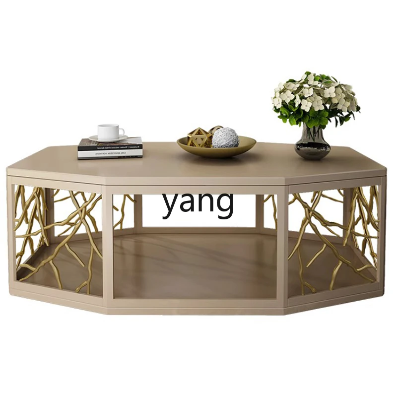 

L'm'm Affordable Luxury Style Modern Minimalist Champagne Metal Multilateral Square Solid Wood Tea Table