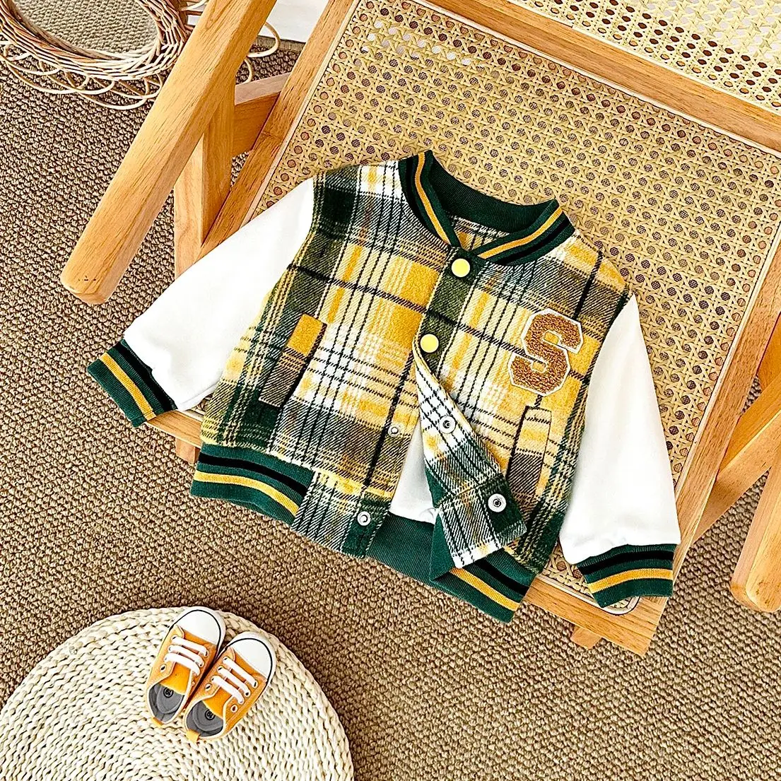 0-3Y Winter Fashion Baby Boy Coat Cotton Baseball Jacket Plaid Thick Top Toddler Kids Button Coat Girls Warm Sport Clothes