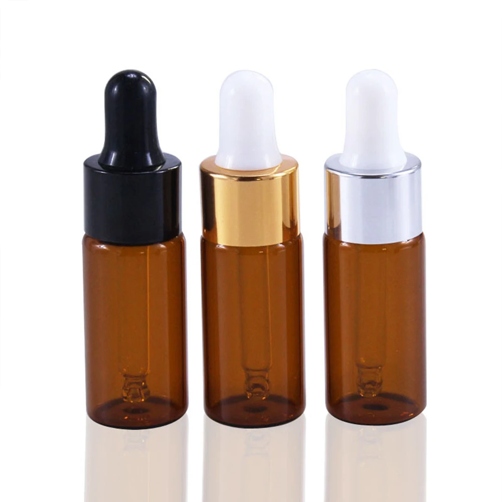 

50/100pcs 5ml 10ml 15ml 20ml Amber Glass Dropper Bottle Jars Vials With Pipette For Cosmetic Perfume Essential brown Oil Bottles