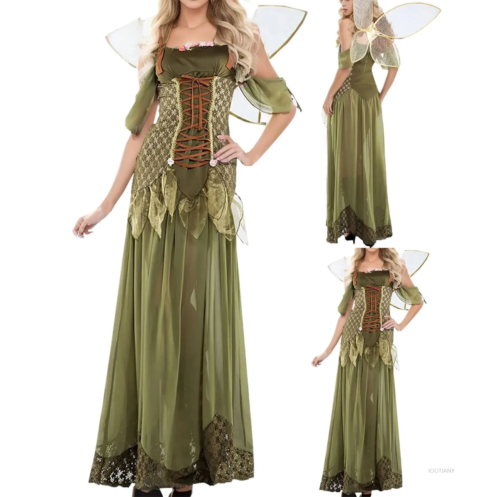 Carnival Angel Elf Flower Fairy Tinker Bell Costume Dress Adult Women Halloween Party Fairy Tale Aesthetic Green Forest Role Pla