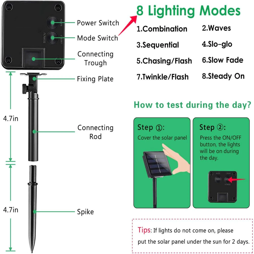 Solar Powered Outdoor LED Fairy Lights IP65 Waterproof 8 Lighting Modes Christmas Decoration Wedding Decoration