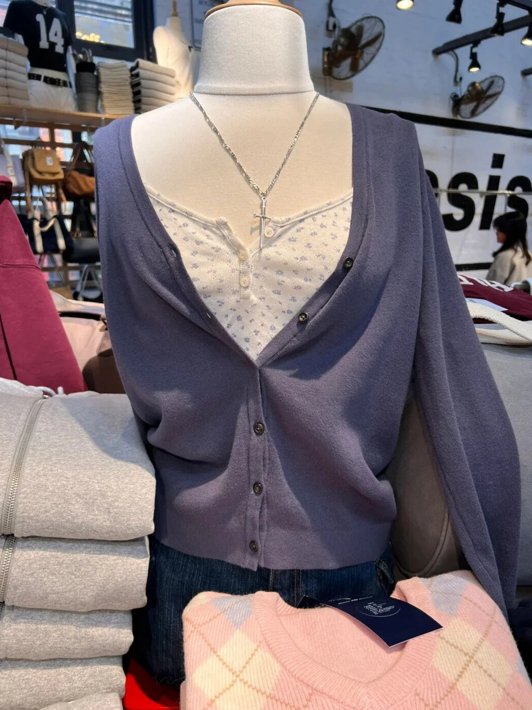 여성용 네이비 V넥 니트 카디건, 용수철 코튼, 심플한 긴팔, 루즈한 스웨터 코..