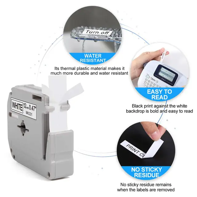 Nastro Brother Compatibile 12mm X 8m - Nero Su Bianco, Per Etichettatrici PT Serie, Confezione Da 3 - Foto 5