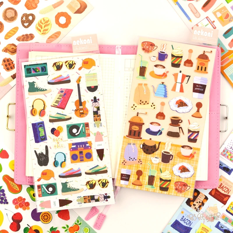 Aesthetic Bread Fruit Stickers Scrapbooking Journal Supplies Album Planner Notebook Decoration DIY Hobby Sticker