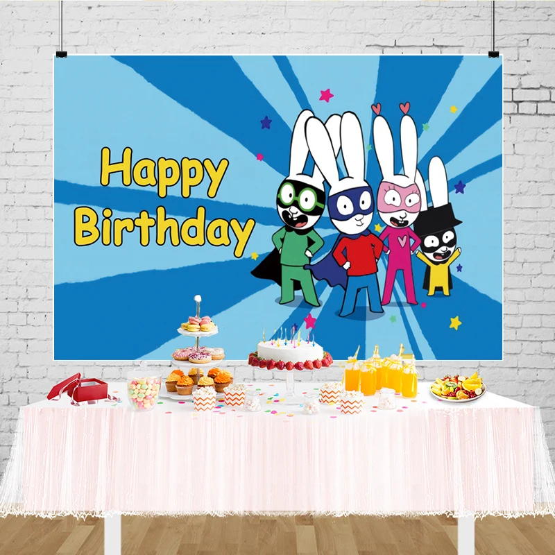 Simon Rabbit Birthday Simon Super Rabbit Birthday Party Backdrop Baby Shower Children Bunny ...