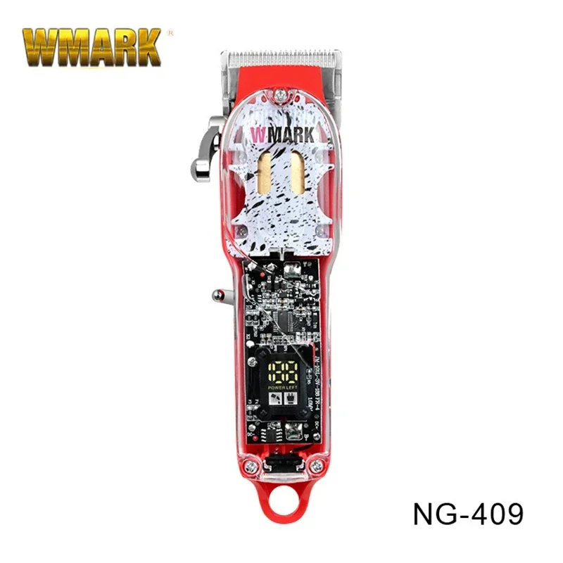 

WMARK NG-409 Red Color Transparent Style Professional 2600mA Rechargeable Clipper with Taper Blade Cord & Cordless Hair Trimmer