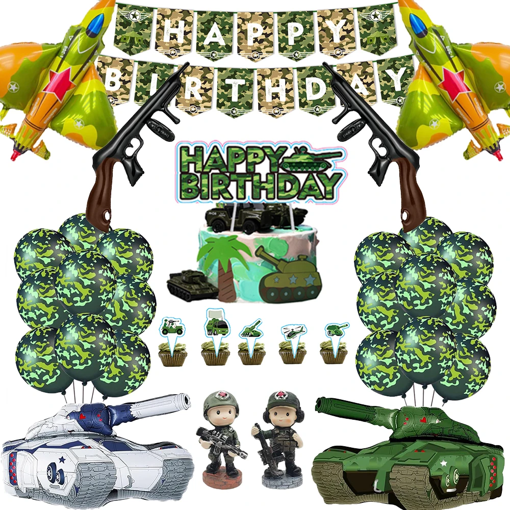 Armee Camouflage Party Folie Tank Flugzeug Ballon Camo Latex Ballon Banner Kuchen Topper für Jungen Militär Geburtstag Dekorationen Spielzeug