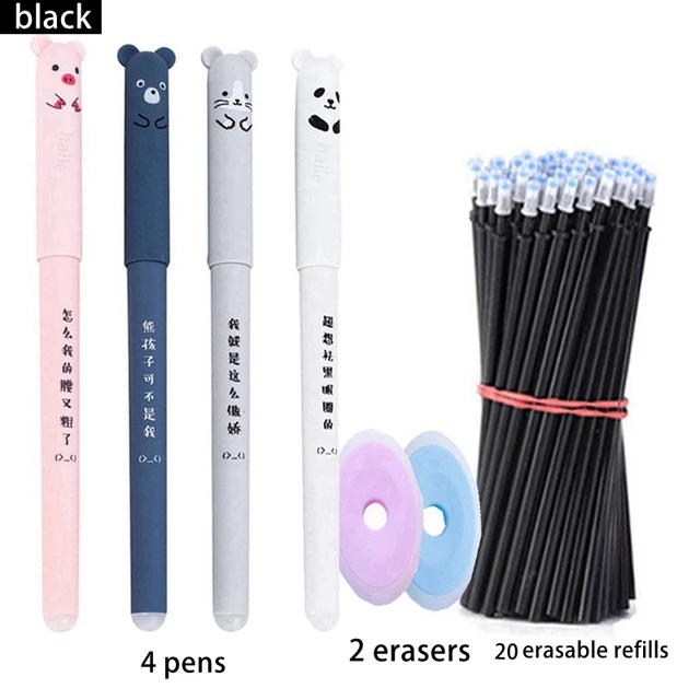 Haile 30 Pcs/set Cute Erasable Gel Pen Ballpoint Pens Rod 0.5mm Refills Blue/Black Ink Washable Handle School Writing Supplies black 26 Pcs set H