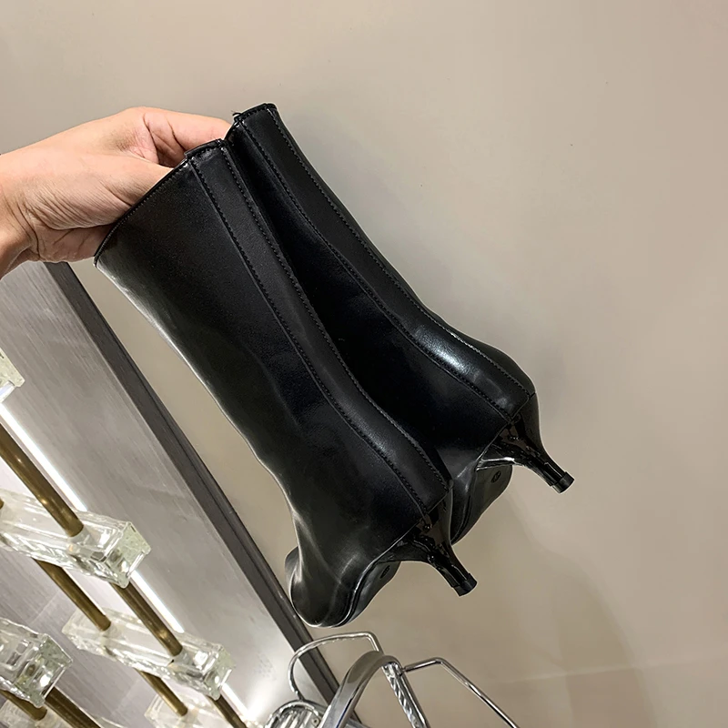 Aphixta 5.5cm Med Heel Patent Leather Women Modern Boots Black Solid Color Concise Dress Shoes Pointed Toe Ankle Boots