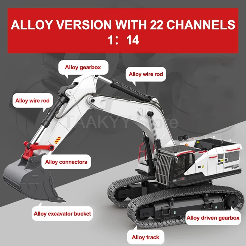 1:14 1594 Alloy Remote Control Excavator 22 Channels Heavy Duty RC Engineering Vehicle Rc Crawler Cars For Children Toys Model 2