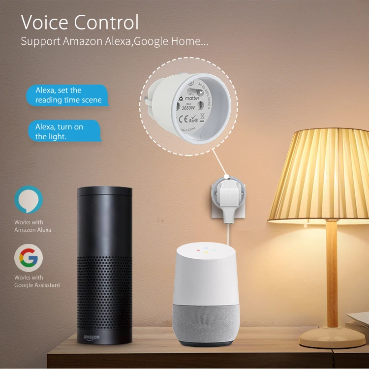Matter Smart Plug with 16A Power Monitoring and WiFi Support for Homekit Alexa G