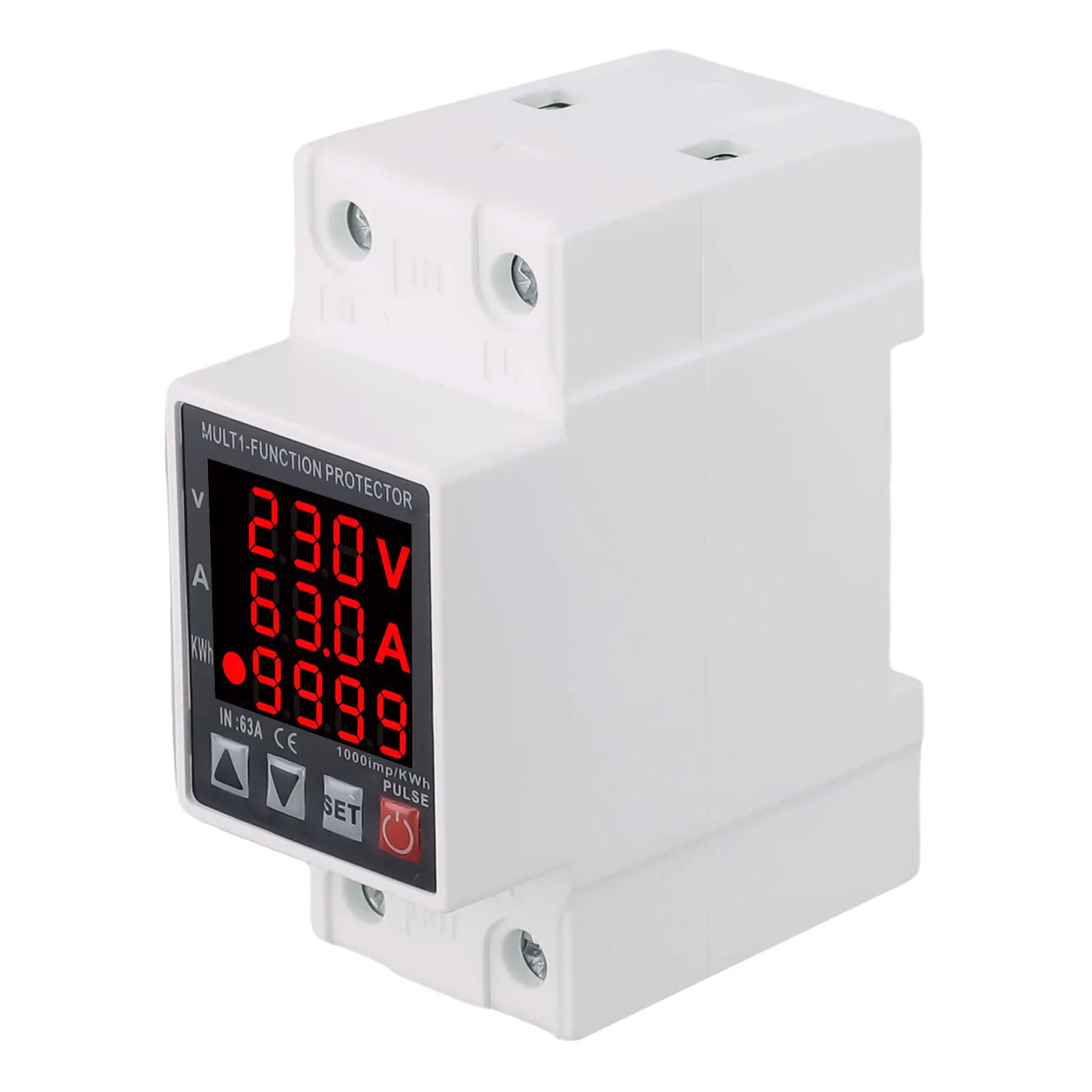 

3-в-1 реле защиты Din-рейки 63 а 230 В Регулируемая Защита от перенапряжения и перегрузки, отображение мощности в режиме реального времени