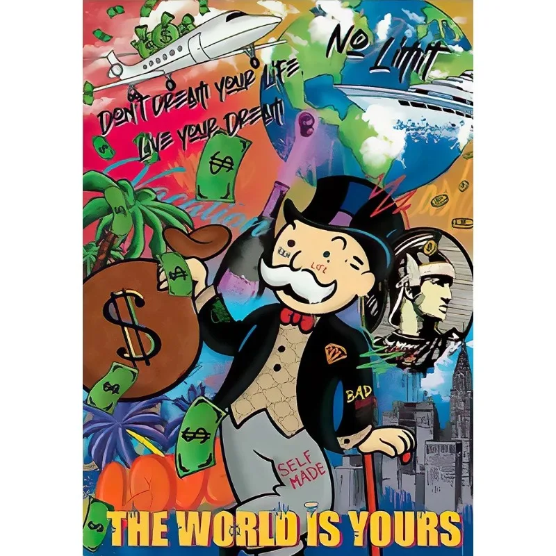 Vibrant Graffiti-Inspired Millionaire Cartoon Canvas Wall Art for Contemporary Home Decor