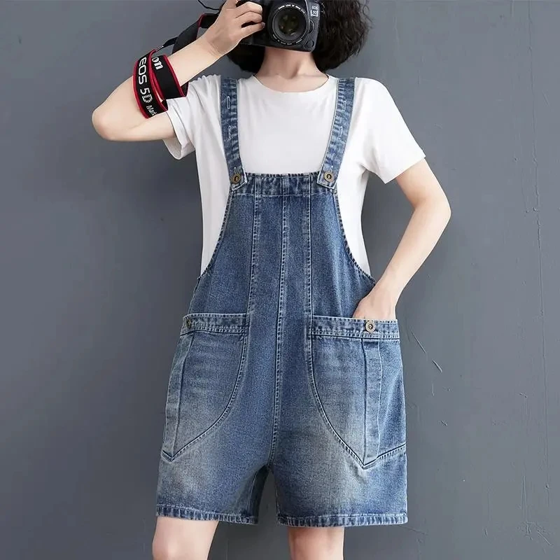 

Women's Jeans Denim Bib Shorts Female 2023 New Summer Korean Student Suspenders Jumpsuit Loose Wide-Leg Cowboy Pants Rompers