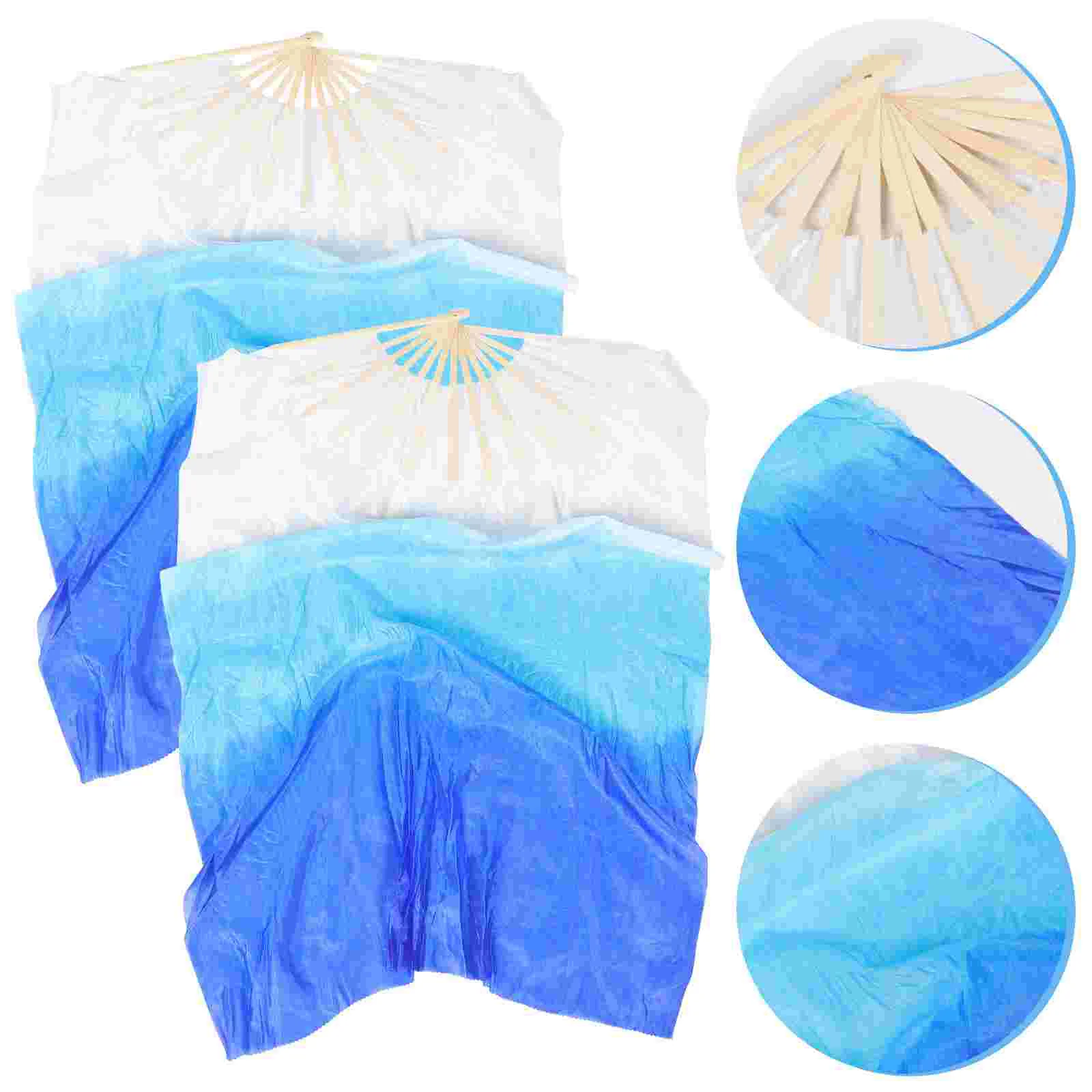 

2Pcs Decorative Lengthened Dance Dance Wood Handle Dance Gradient Color Dance For Stage Show Folding Fans Veils